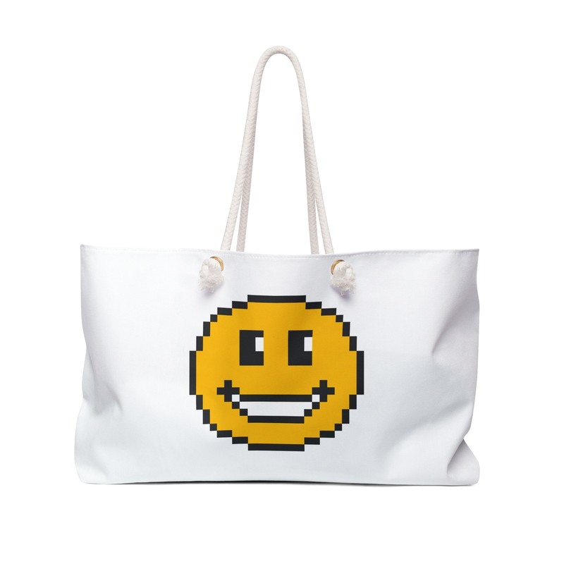 Weekender Bag Cute Retro 8-Bit Grinning Smiley Guy Emoji Graphic Design
