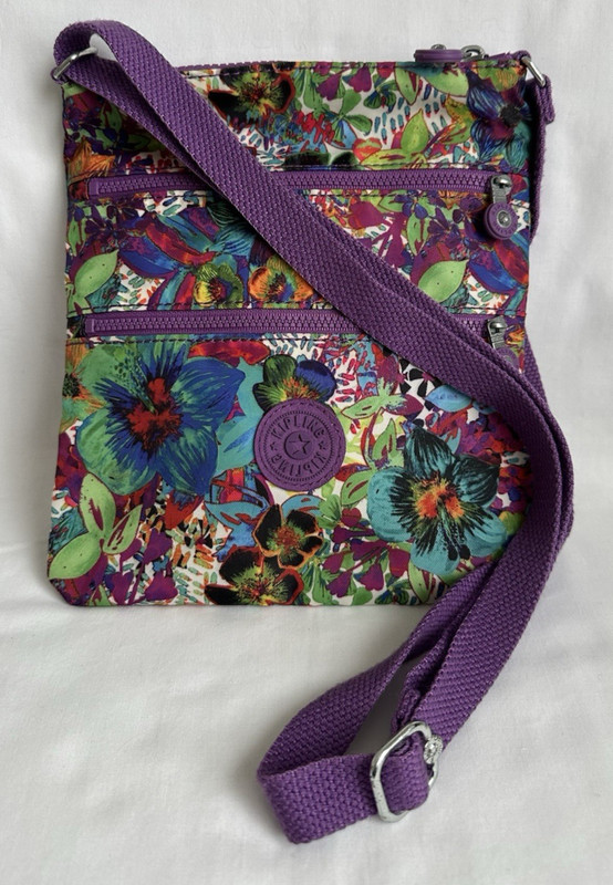 KIPLING Multi Floral KEIKO Triple Zip Nylon Crossbody Shoulder Small EUC