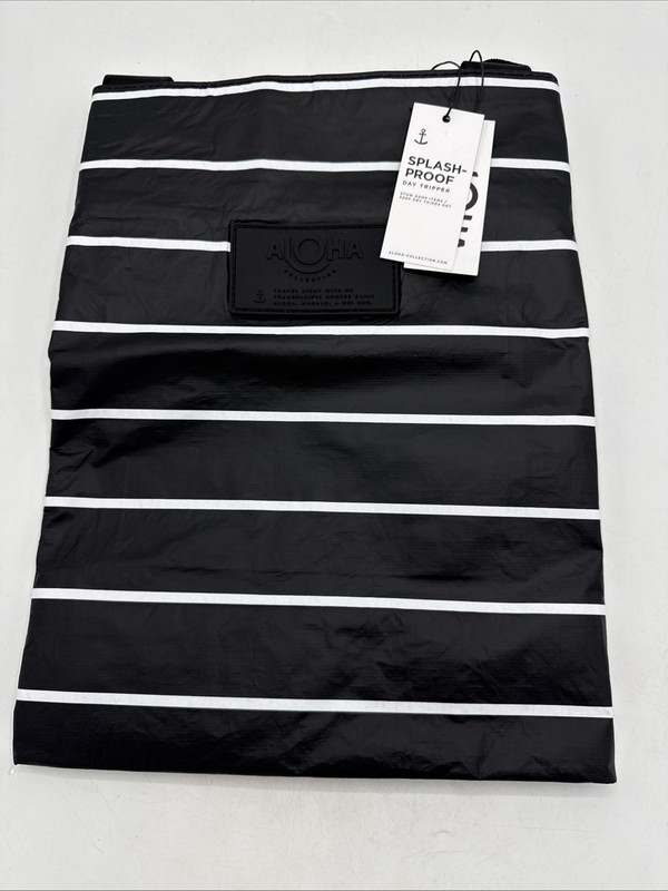 Aloha Collection Day Tripper Pinstripe Black/White New Bag Tote NWT gallery