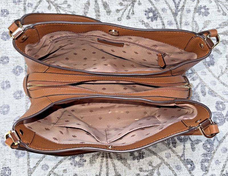 Kate Spade Leila Triple Compartment 2 Handle Purse Shoulder Bag Tote Brown gallery