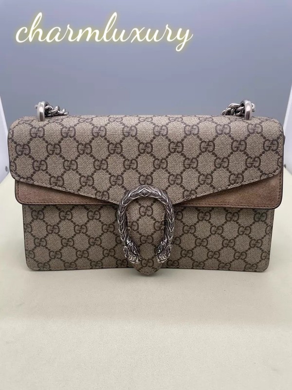 GUCCI Dionysus Small GG Supreme Chain Crossbody Shoulder Bag Auth beige