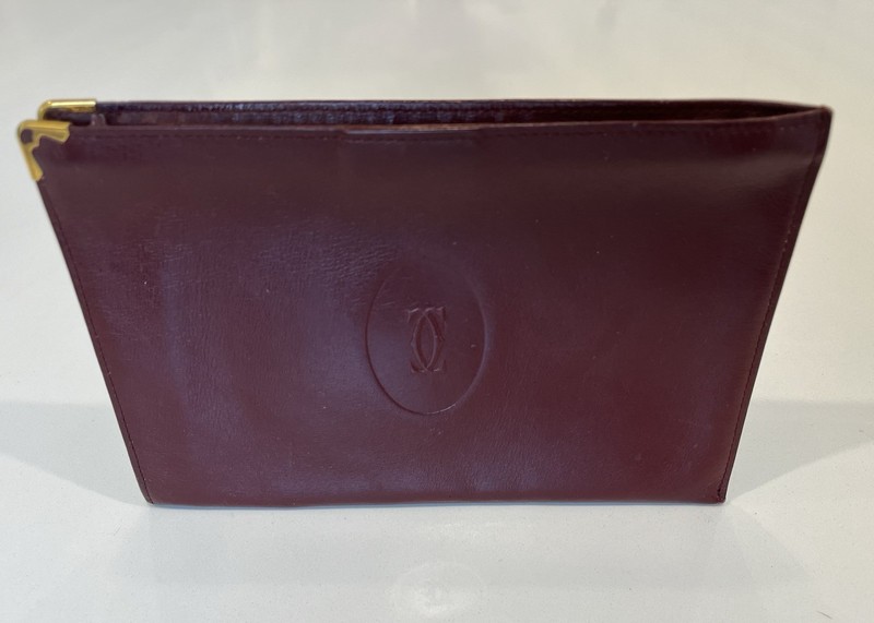 Vintage Cartier Must de Cartier Bordeaux Leather Pochette Clutch Pouch Certified