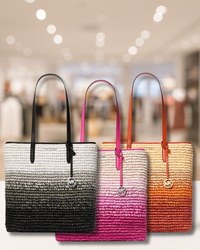 Michael Kors MK Women Large Fashion Ombré Straw Shoulder Tote Bag Handbag Purse gallery