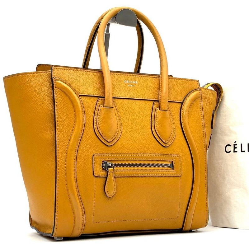 CELINE Luggage Micro Shopper Leather Mustard Yellow Authentic From Japan