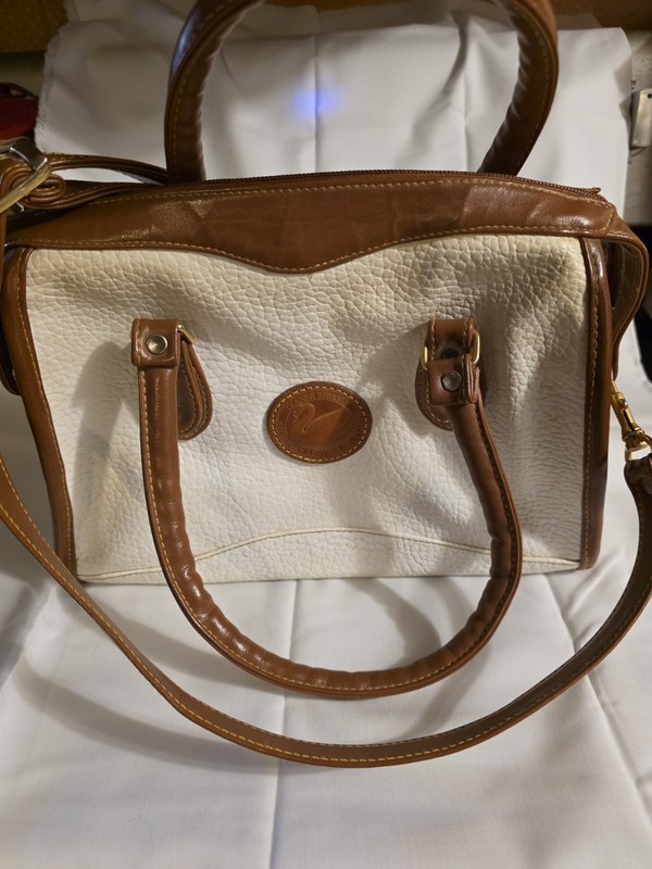 American Leather Women’s Handbag Purse Dianne Berkley White With Brown Trim