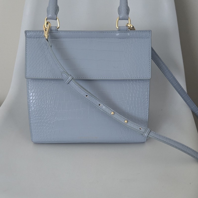 Modern Picnic Large Light Blue Croc Embossed Satchel Top Handle, Strap