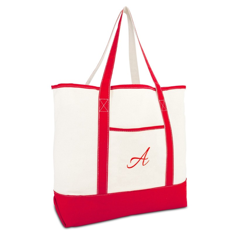 DALIX Monogram Bag Personalized Tote For Women Open Top Red Initial A-Z