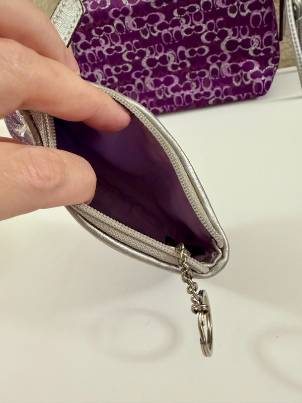 Coach Purse Wristlet Optic Signature Lurex Purple, Matching Coin Purse Set gallery