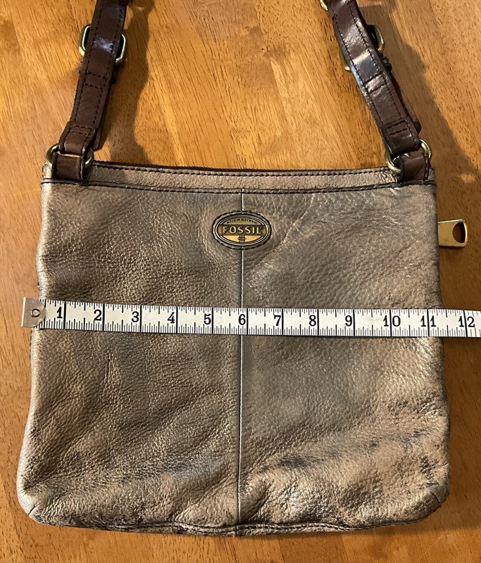 Authentic FOSSIL Purse Explorer Antiqued Distressed Gold Leather Crossbody Boho gallery