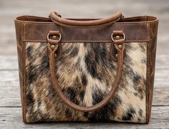 Handmade Cowhide Leather Tote Bag Western Boho Shoulder Crossbody Handbag