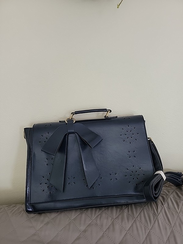WALASA Messenger Bag Blue Leather Good to Go Briefcase Bow Charm Business Laptop