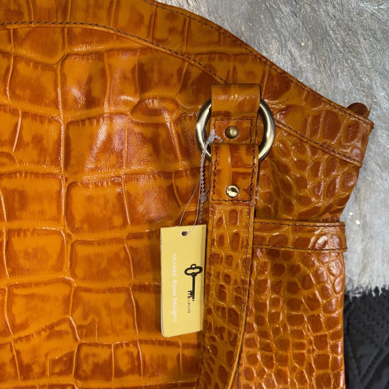 Michael Rome Burnt Orange Croc Embossed Crescent Shoulder Bag, Made In Italy gallery