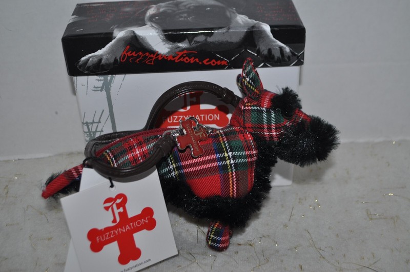Fuzzy Nation Tartan Scottie Dog Wristlet Coin Purse Mini Bag DAMAGED Strap AS-IS