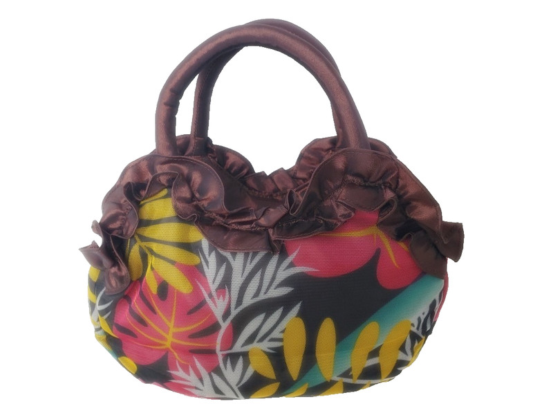 Rosette Embellished Handbag - Fall Colors - Double Handle - Zip Closure - Purse gallery