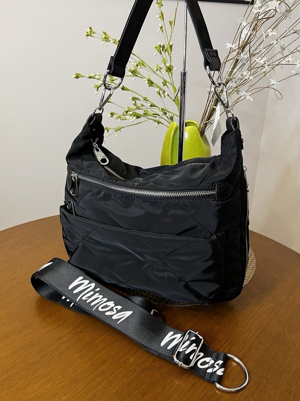 INZI Black Puffy Nylon Quilted Shoulder To Crossbody Mimosa Bag Multi-pocket NWT