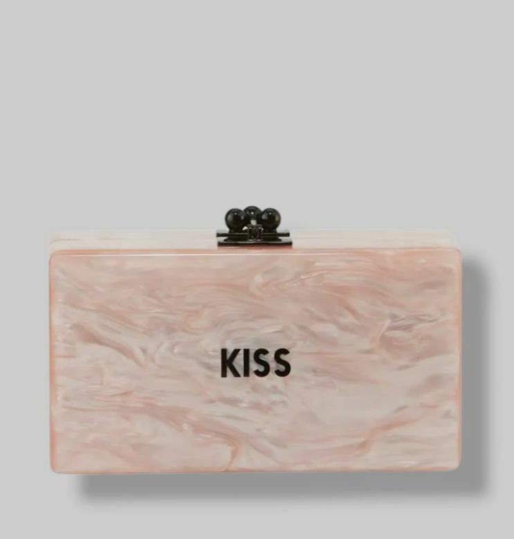 $1295 Edie Parker Women’s Pink Jean Mini Kiss Acrylic Mirror Box Clutch Hand Bag