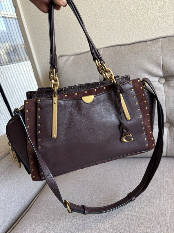COACH Dreamer 27 Oxblood Mixed Leather Suede Satchel Border Rivets Crossbody Bag