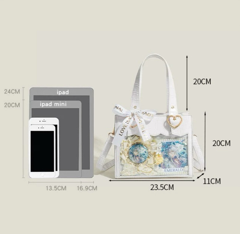 Ita Bag with Heart Charm Croc Pattern PU Leather Anime Pin Display Shoulder Tote gallery