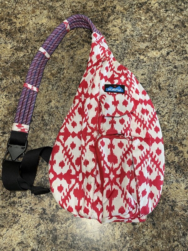 KAVU Original Rope Crossbody Sling Bag Backpack Purse Purple Pink White Splatter