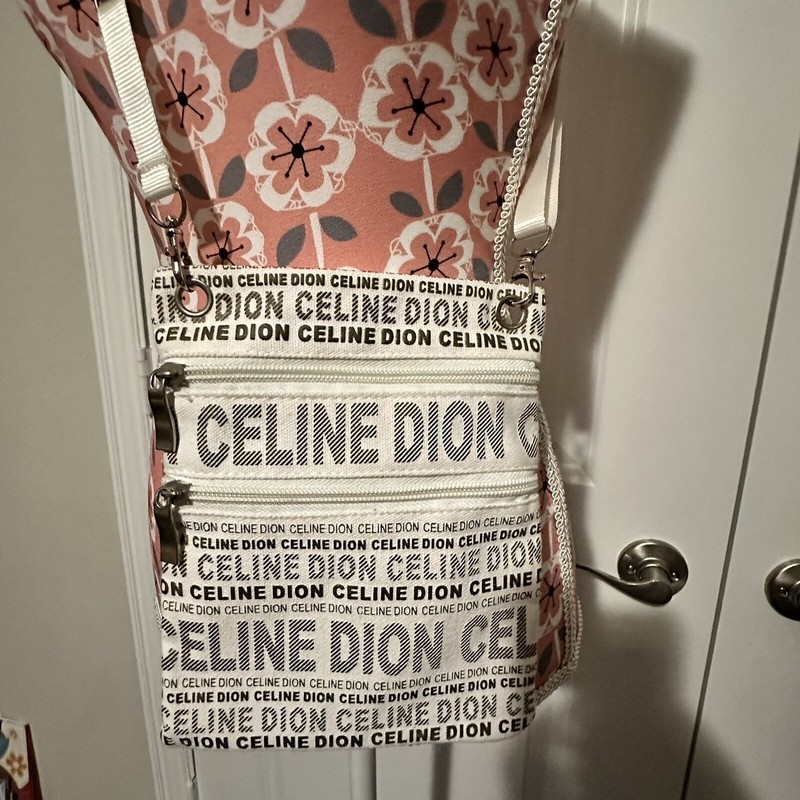 Celine Dion Concert Tour Logo Crossbody Bag White Black Cotton Canvas Zippered gallery