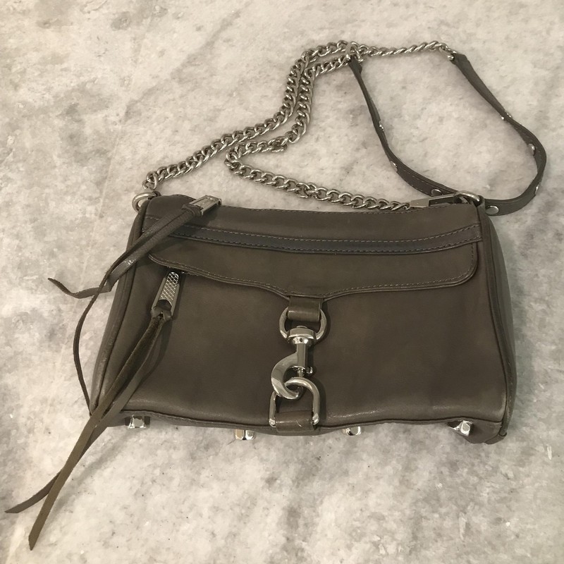 Rebecca Minkoff Crossbody Bag Womens Small Gray Mini MAC Leather Chain Shoulder