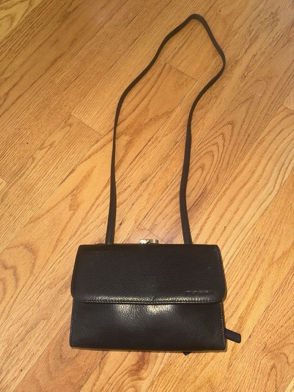Vintage Fossil Kisslock Leather Crossbody With Card Slots And Check Book Holder