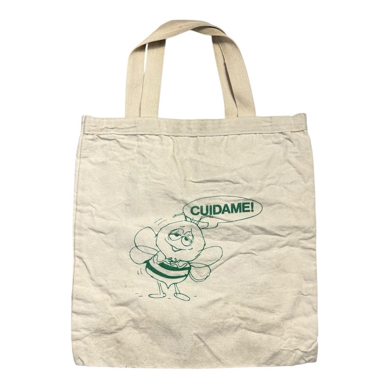 Vintage Cuidame! Save the Bees Wildlife Tote Bag 13” Beige Canvas Made in USA