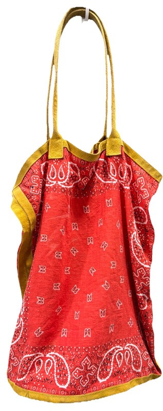Vintage-Style Red Paisley Bandana Suede Trim Shoulder Tote Bag – Cotton Western