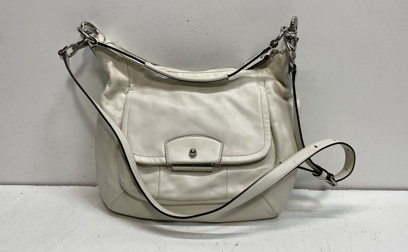 Coach White Leather Madeline East West Hobo Crossbody Bag Silver Hardware