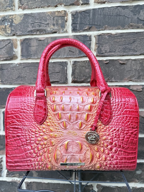 NWT $345 BRAHMIN Stacy Infusion Ombre Melbourne Satchel red orange