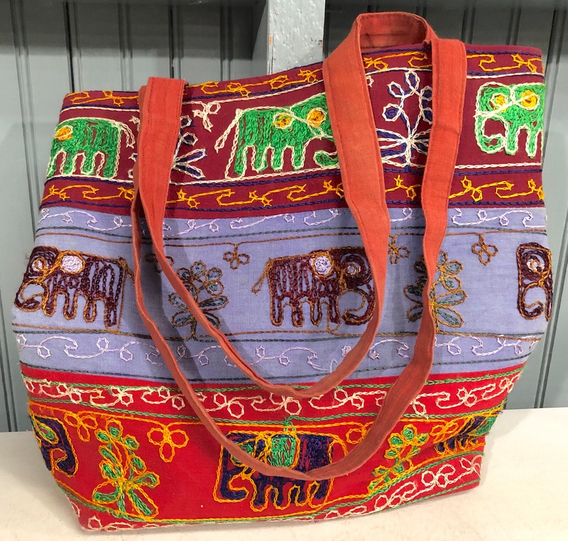 Womens Stitched Made India Cotton Blend Carry Bag Purse Elephant Pattern