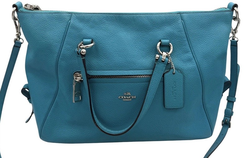 Coach Bag Prairie Resort Satchel Pebbled Leather Aqua Blue Tote Crossbody Purse