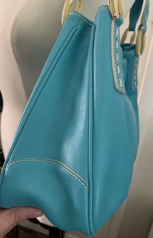 TOD'S Handbag Tote Bag Shoulder bag Turquoise Leather Logo w Tod's Flannel Bag gallery