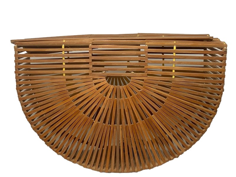 VTG Handmade Bamboo Slated Purse Semi Circle Beach Handbag Bird Cage Clutch Tote gallery