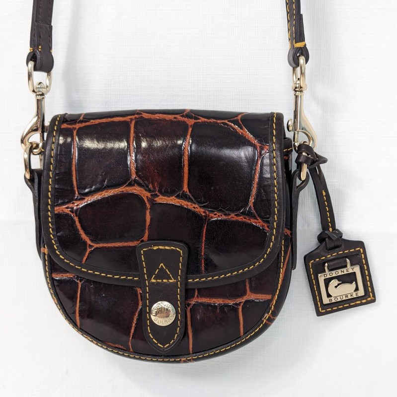 Dooney & Bourke Embossed Croco Brown Mini Flap Crossbody Bag Adjustable Strap