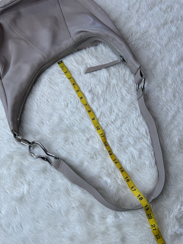HOBO Taupe Leather Hobo Bag Slouchy Shoulder Purse Minimal Quiet Luxury gallery
