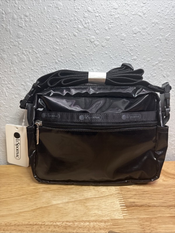 LeSportsac Candace Convertible Nylon Crossbody Bag in Black Shine NEW