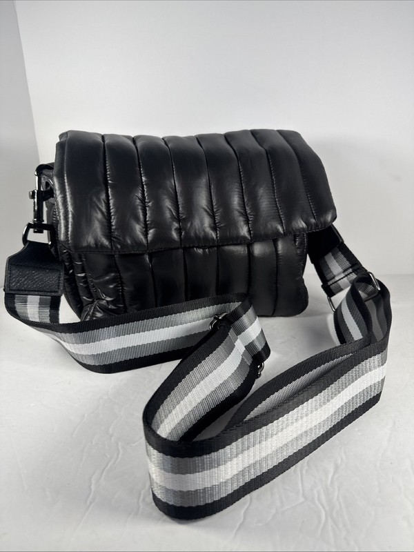 Think Royln Bar Bag Black Quilted Crossbody Bag Adjustable Strap Puffer Nylon