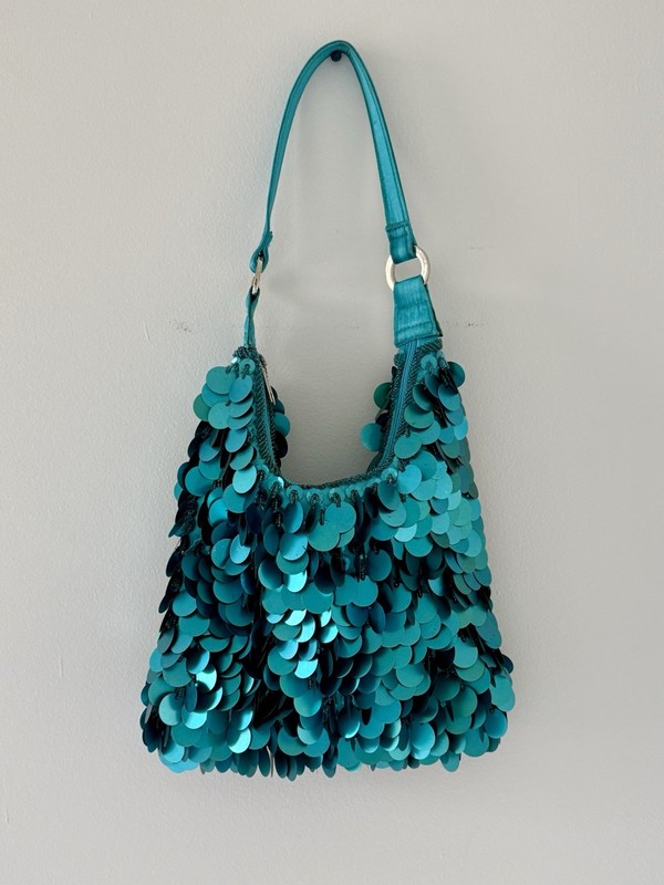 Turquoise Sequined Shoulder Handbag