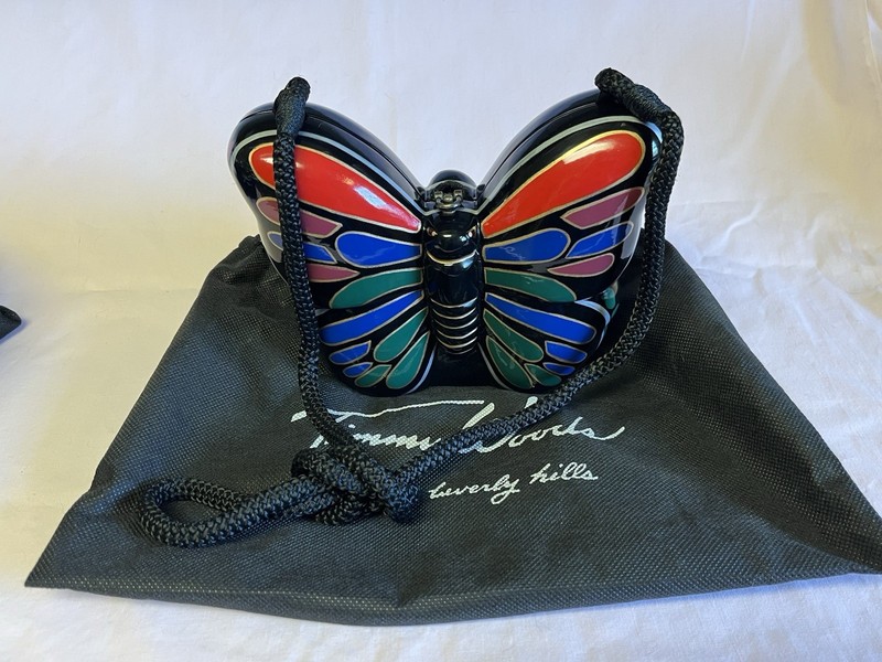 Timmy Woods Beverly Hills Wooden BUTTERFLY Purse Signed w/ Bag EUC