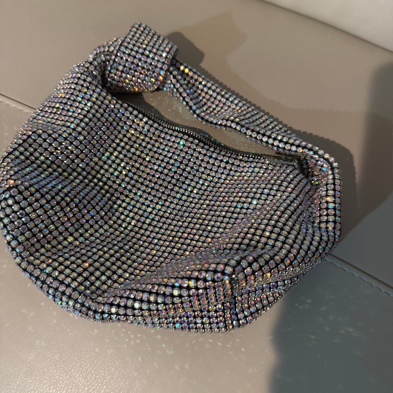 All Rhinestone Evening Bag /Knotted Handle/Iridecent Aurora Rhinestone