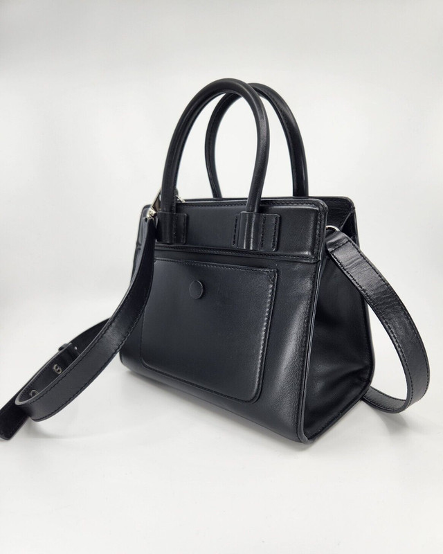 Tod's Double T Black Smooth Amu Leather Satchel Tote Crossbody Front Pocket EUC gallery