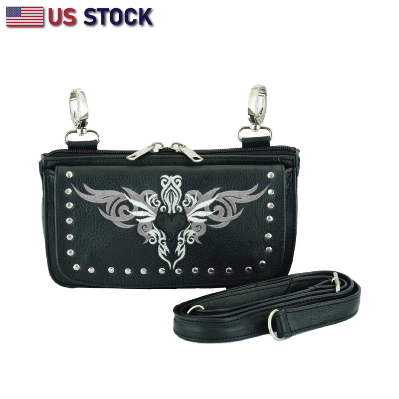 Leather Hip Clip Purse Bag Women Waist Bag Fanny Pack Motorcycle Biker GRAY