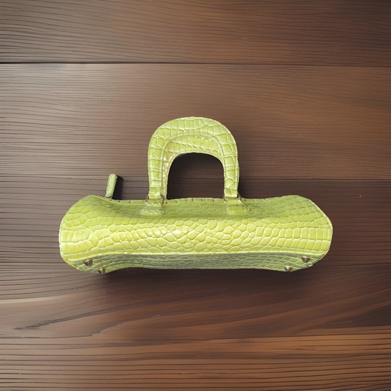 Giannini Green Croc Embossed Top Handle Bag, Lined Zip Closure, Small