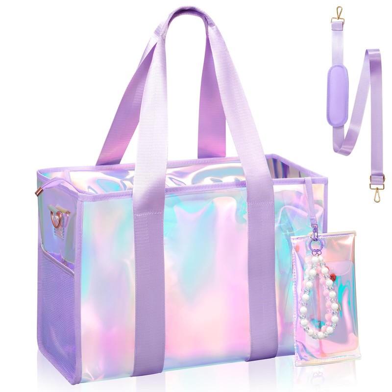 Beach Bag 26L Large Iridescent Waterproof Beach Tote Bag for Women with Zippe…