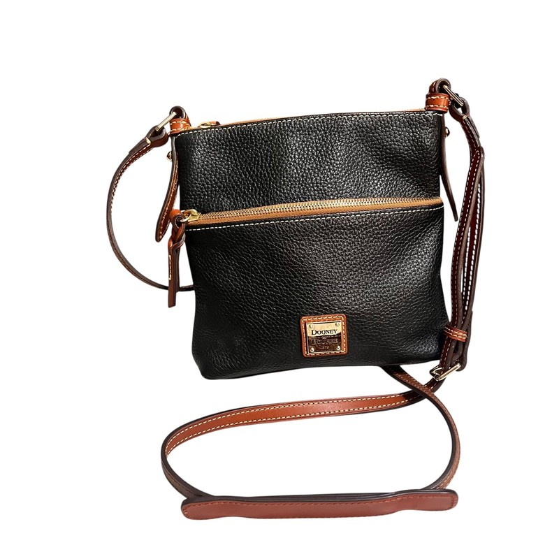 Dooney & Bourke Black Pebble Grain Leather Crossbody Tan Trim Small Messenger
