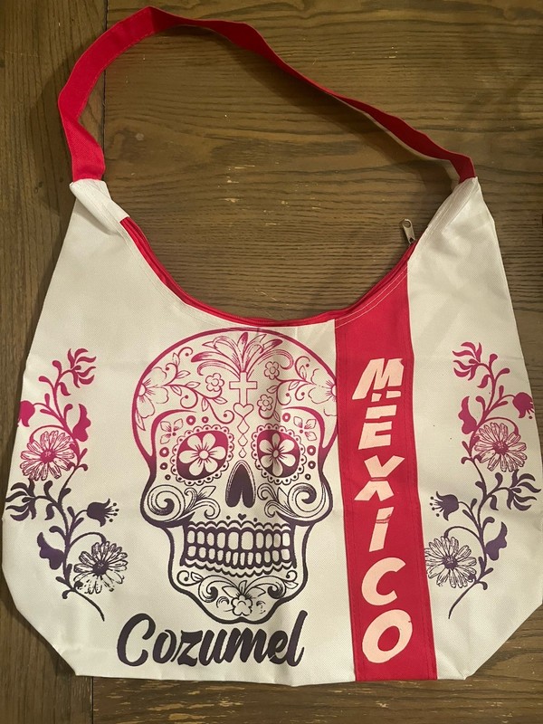 Sugar Skull Shoulder Bag Mexico Theme Pink White Lightweight Zipper Design