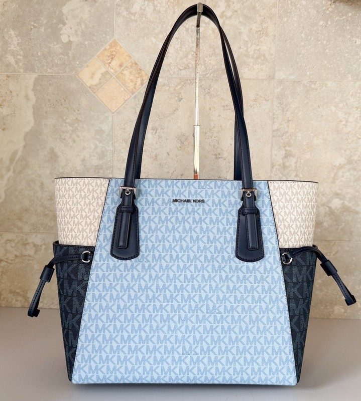 Michael Kors Voyager LG Tote Shoulder Bag Color-Block MK Pale Ocean Multi