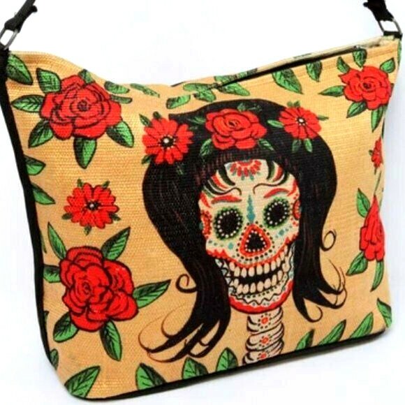 Sugar Skull Handbag Purse Day of the Dead Mexicana Catrina Lady Gothic Canvas
