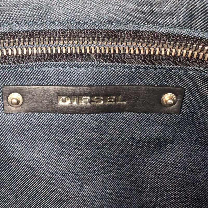 DIESEL Denim Shoulder Bag Blue and Black Mixed Material Metal Lock Studs gallery